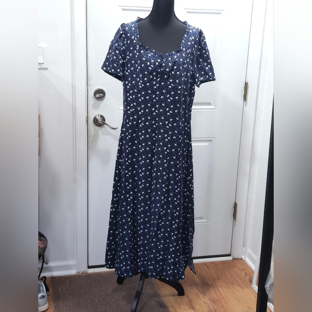 LOFT Navy Blue Floral Midi Dress